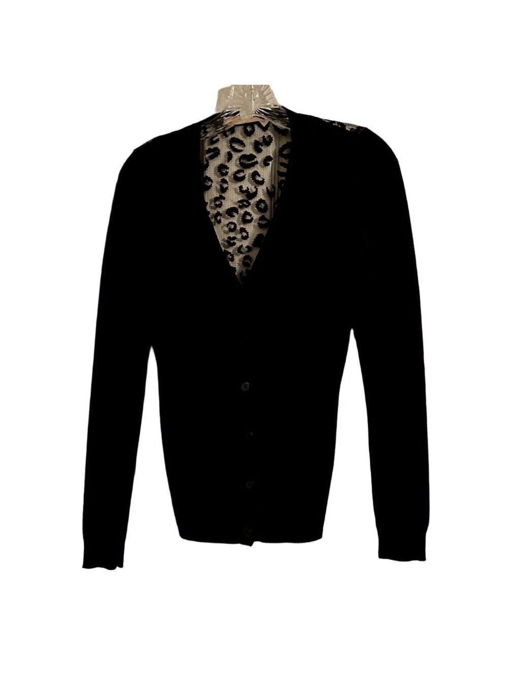 Boston Proper Black Leopard Sheer Back Cardigan XS Button Front